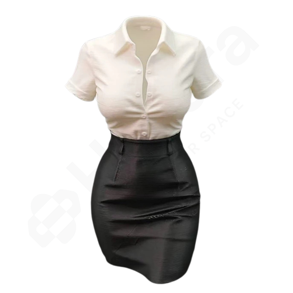 White blouse and black skirt on a white background