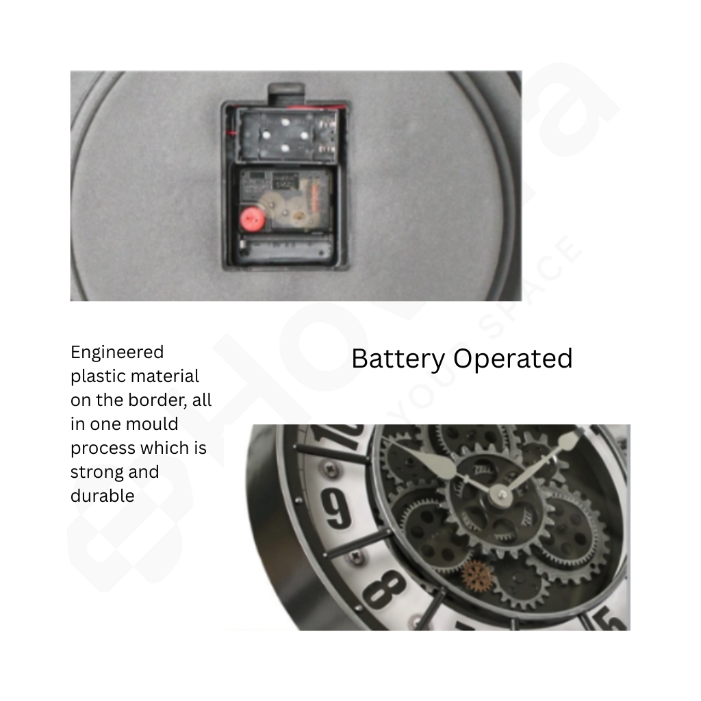 Close-up of a battery-operated device with text on engineered plastic material and durability.