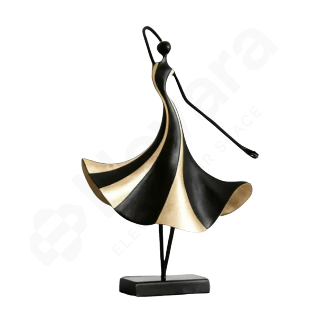 Decorative sculpture of a woman in a flowing dress on a white background