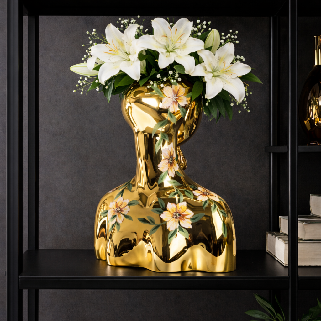Large Gold Bust with lilies 