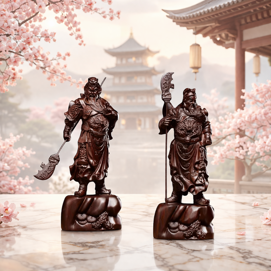 Two warriors in dark wooden finish