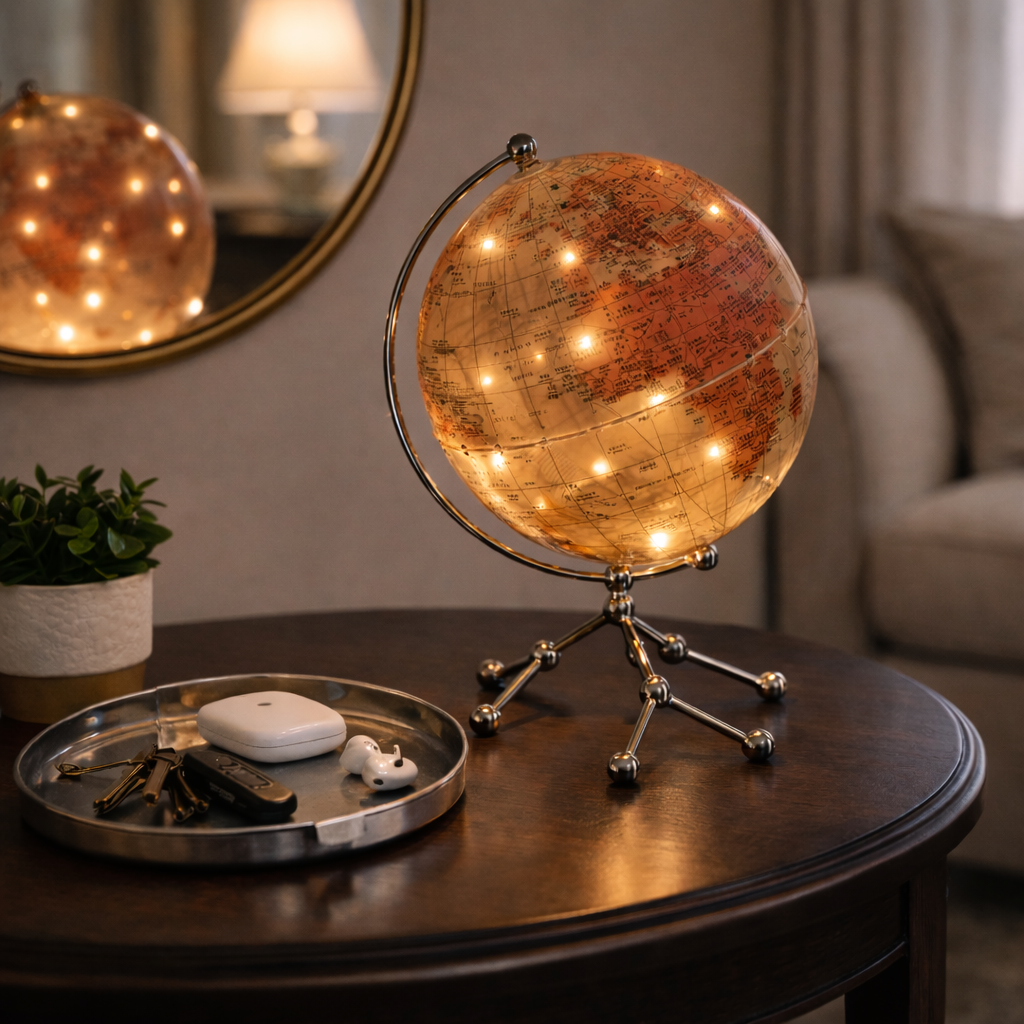 Orange glow globe on table