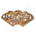 Wooden decorative panel with intricate carvings on a white background