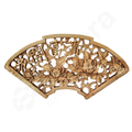Decorative wooden panel with floral carvings and Chinese characters on a white background
