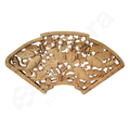 Wooden decorative panel with intricate carvings on a white background