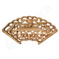 Wooden decorative panel with intricate carvings of fish on a white background