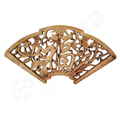 Wooden decorative panel with intricate carvings on a white background