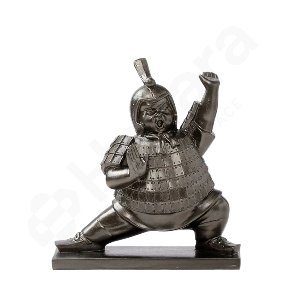 Metallic samurai figurine on a white background