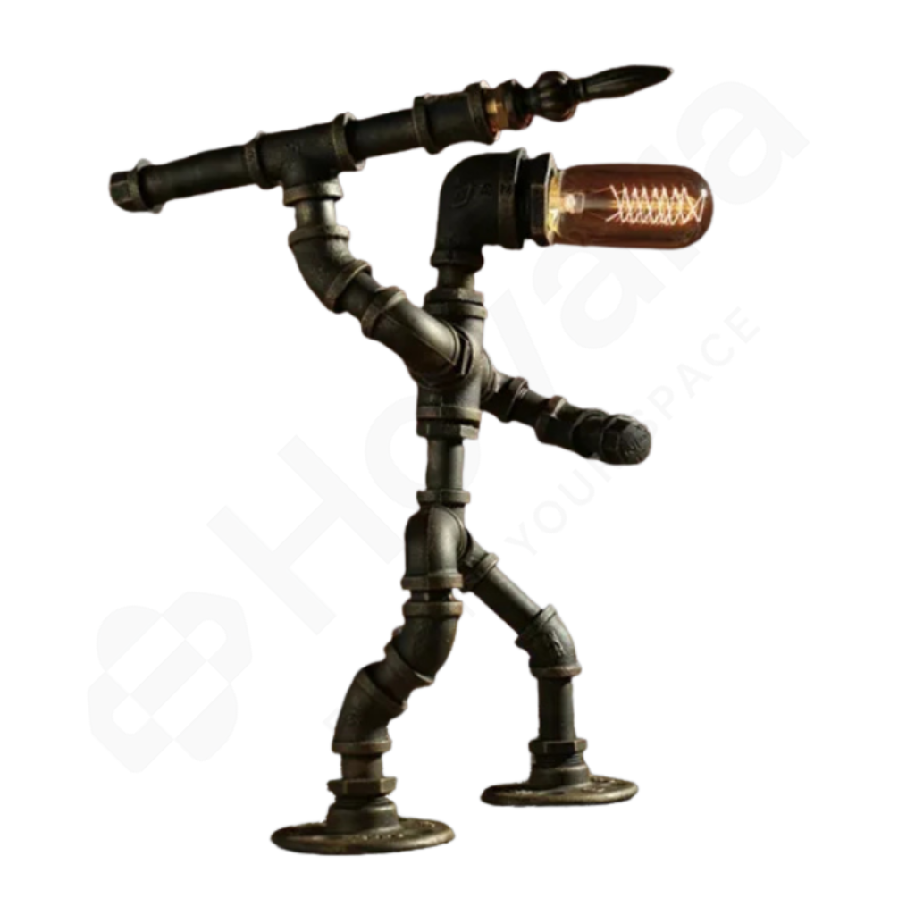 Steampunk-style lamp with intricate design on a white background