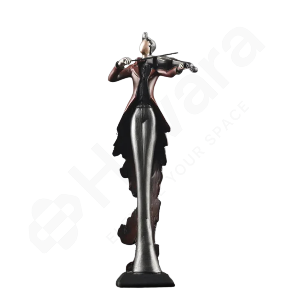 Statue of musician with violin on a white background