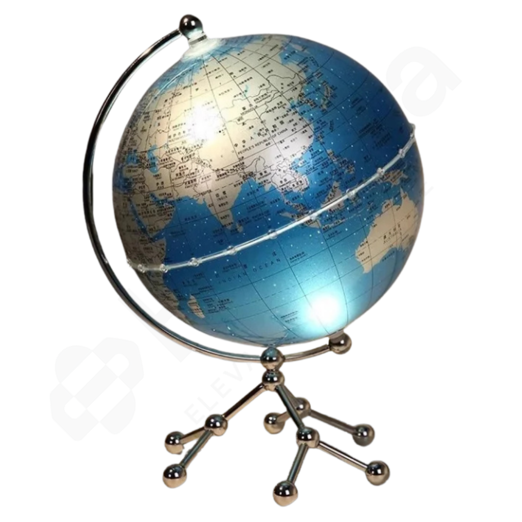 Solid blue and silver globe