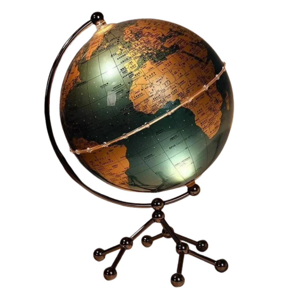 Green and gold globe with dark stand