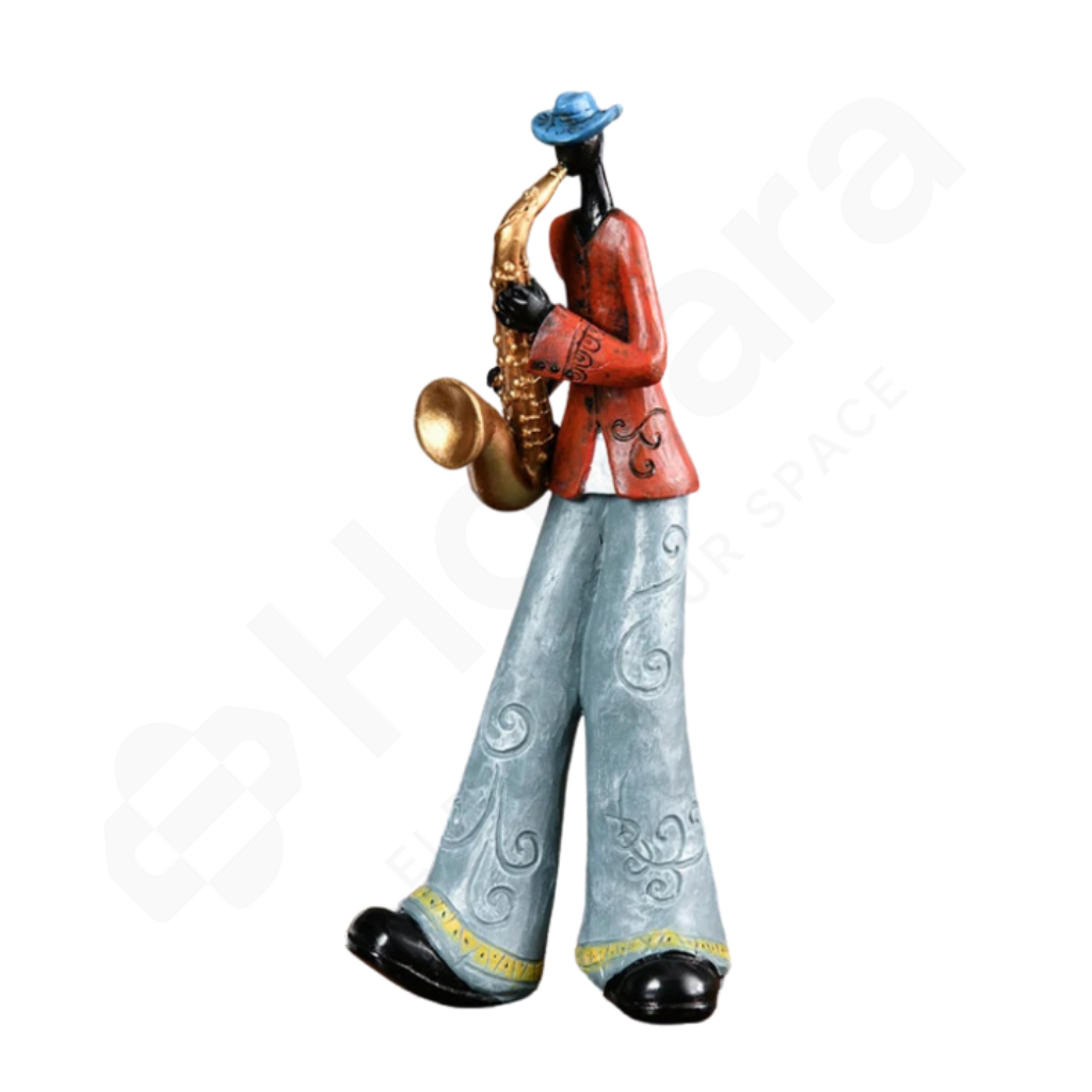 Highly coloured sax player on a white background