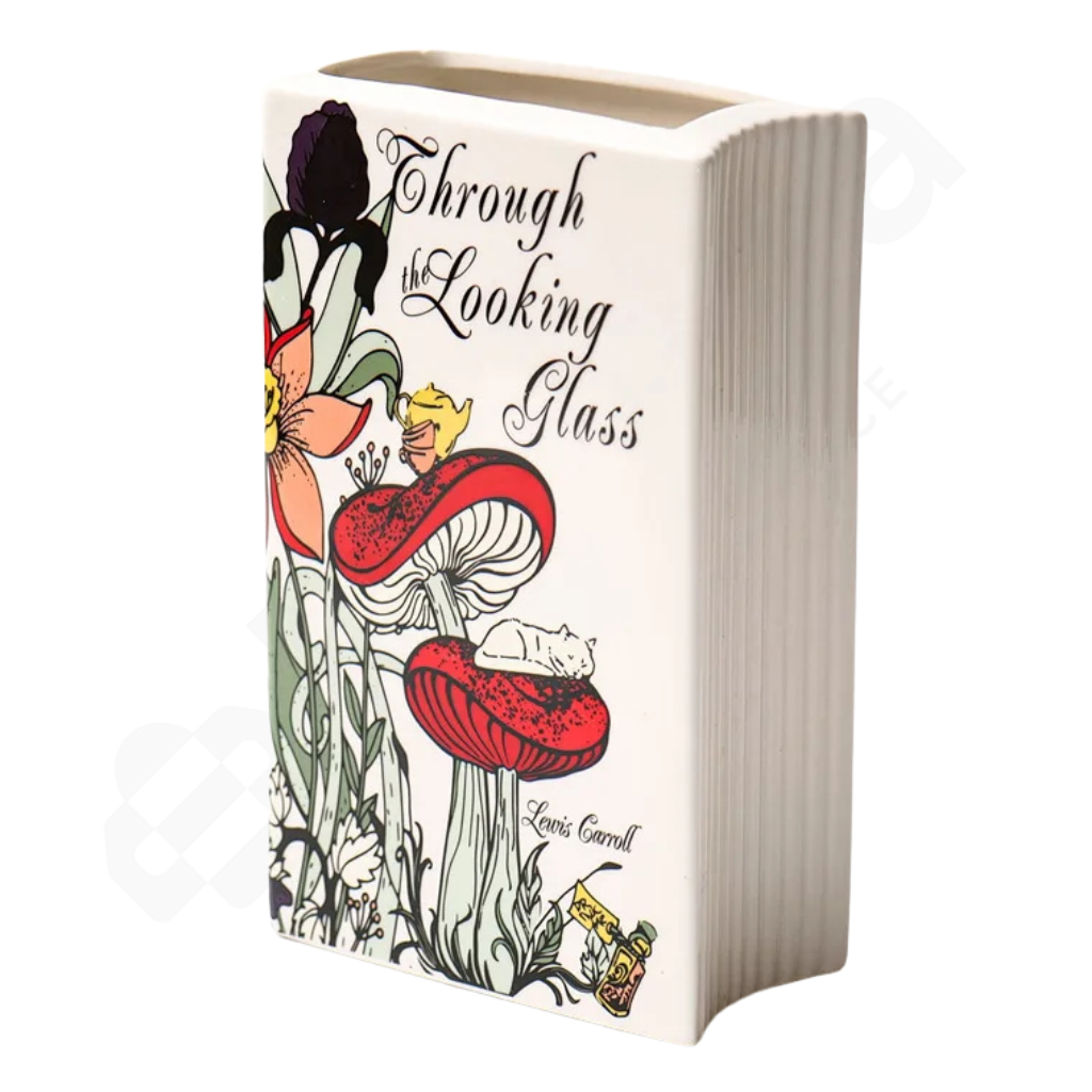 Book titled 'Through the Looking Glass' with illustrations on a white background